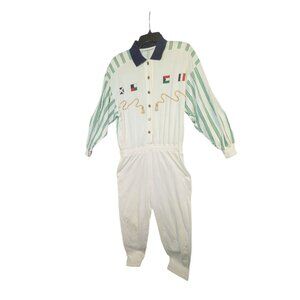 Vintage Nautical-Inspired Jumpsuit With Flag Print & Gold Rope Design Striped Sl